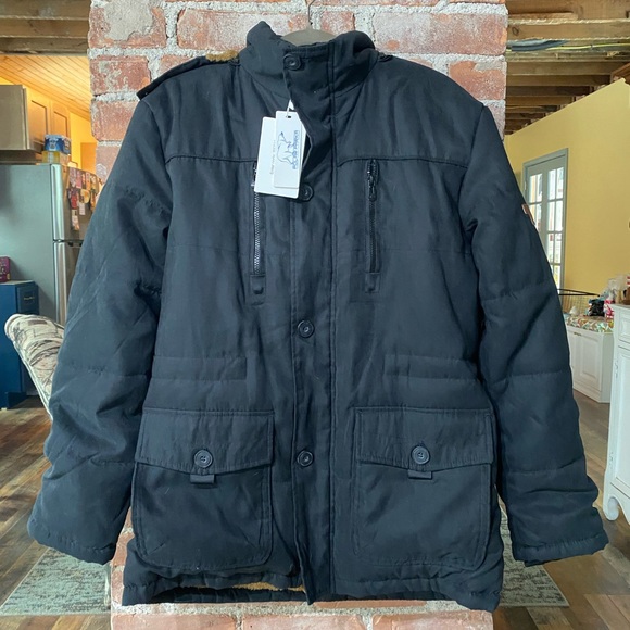 NWT Polar Parka Men's Black Parka with Faux Fur Hood, Zipper Interior Fleece - Picture 12 of 13